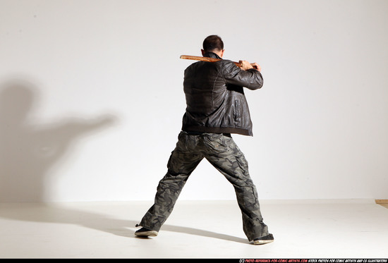 Man Adult Athletic White Fighting with sword Moving poses Casual