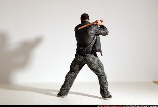 Man Adult Athletic White Fighting with sword Moving poses Casual