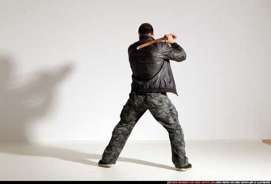 Man Adult Athletic White Fighting with sword Moving poses Casual