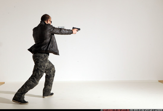 Man Adult Athletic White Fighting with gun Moving poses Jacket