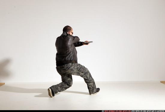 Man Adult Athletic White Fighting with gun Moving poses Jacket