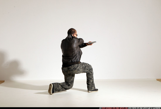 Man Adult Athletic White Fighting with gun Moving poses Jacket