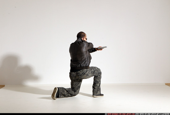 Man Adult Athletic White Fighting with gun Moving poses Jacket