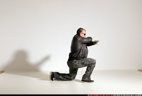 Man Adult Athletic White Fighting with gun Moving poses Jacket