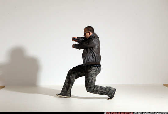 Man Adult Athletic White Fighting with gun Moving poses Jacket