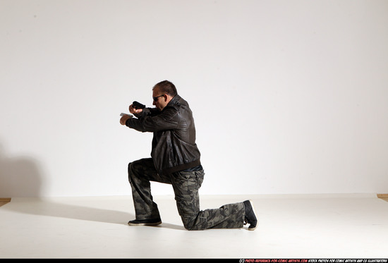 Man Adult Athletic White Fighting with gun Moving poses Jacket