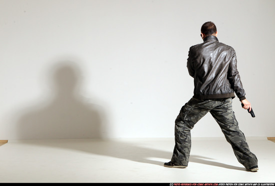 Man Adult Athletic White Fighting with gun Moving poses Jacket