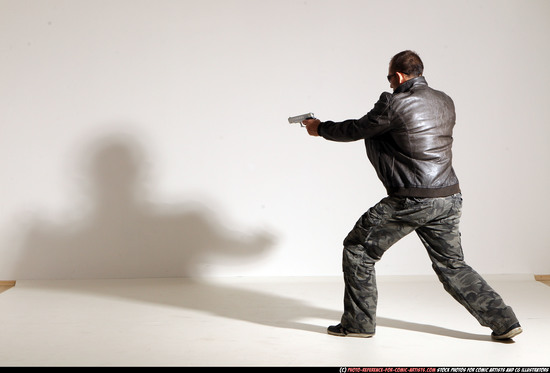 Man Adult Athletic White Fighting with gun Moving poses Jacket