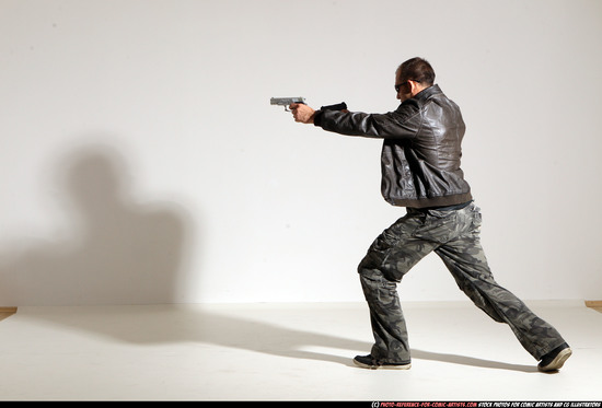 Man Adult Athletic White Fighting with gun Moving poses Jacket