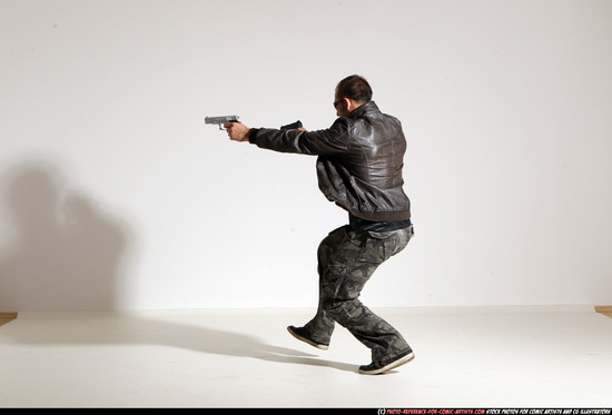 Man Adult Athletic White Fighting with gun Moving poses Jacket