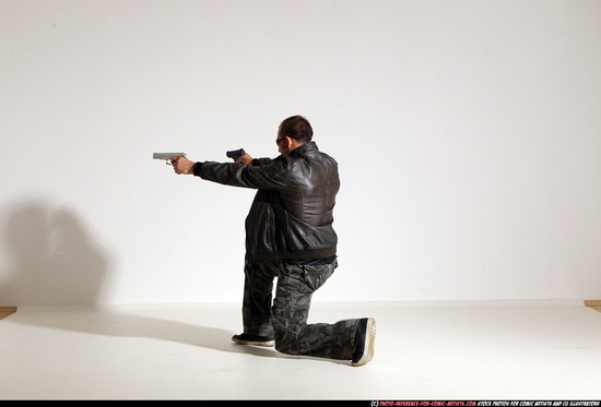 Man Adult Athletic White Fighting with gun Moving poses Jacket