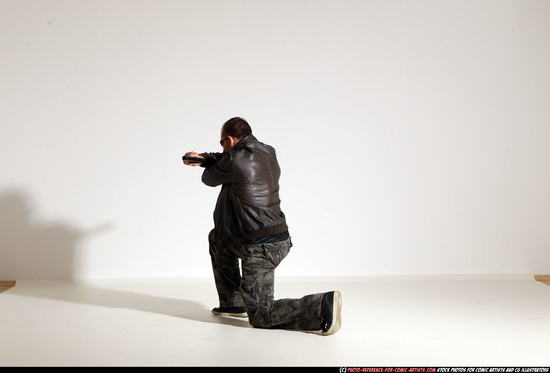 Man Adult Athletic White Fighting with gun Moving poses Jacket