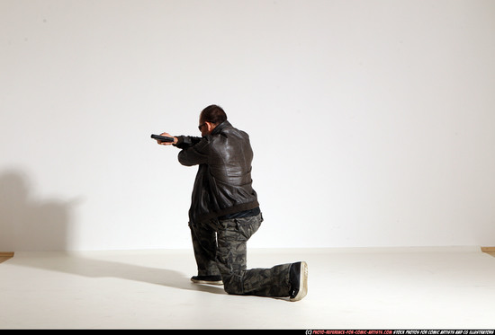 Man Adult Athletic White Fighting with gun Moving poses Jacket