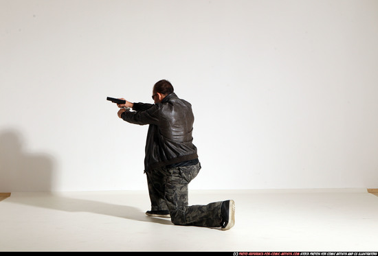 Man Adult Athletic White Fighting with gun Moving poses Jacket