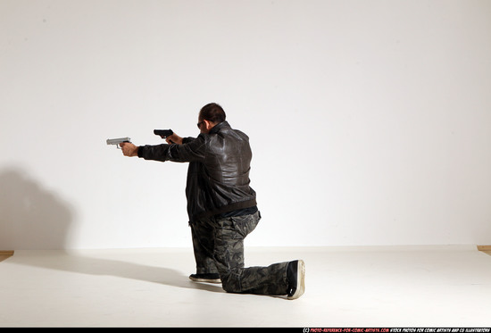 Man Adult Athletic White Fighting with gun Moving poses Jacket