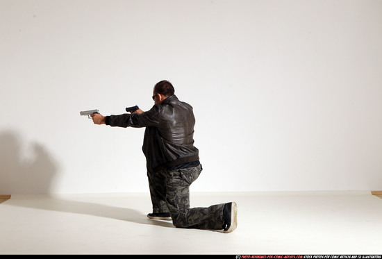 Man Adult Athletic White Fighting with gun Moving poses Jacket