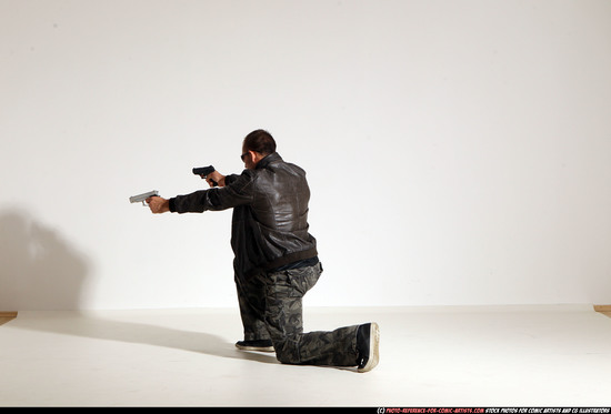 Man Adult Athletic White Fighting with gun Moving poses Jacket