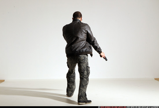 Man Adult Athletic White Fighting with gun Moving poses Jacket