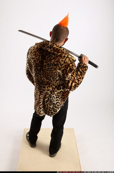 Man Adult Athletic White Fighting with sword Standing poses Jacket