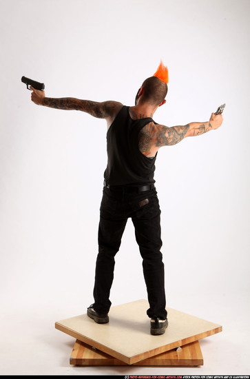 Man Adult Athletic White Fighting with gun Standing poses Casual