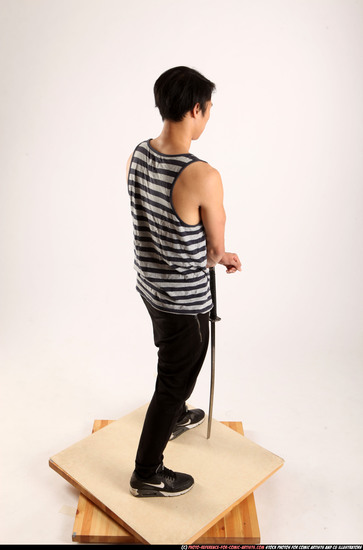 Man Young Athletic Fighting with sword Standing poses Casual Asian