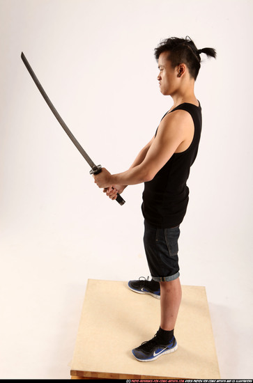 Man Young Athletic Fighting with sword Standing poses Casual Asian