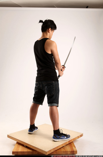 Man Young Athletic Fighting with sword Standing poses Casual Asian