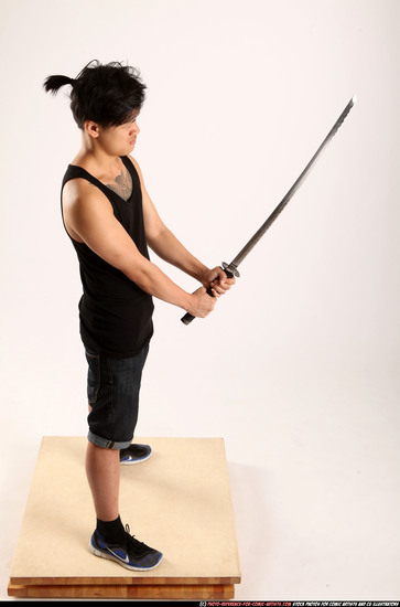 Man Young Athletic Fighting with sword Standing poses Casual Asian