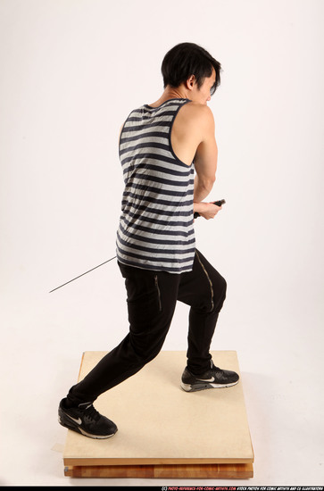 Man Young Athletic Fighting with sword Standing poses Casual Asian