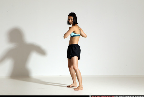 Woman Young Athletic White Fighting with knife Moving poses Casual