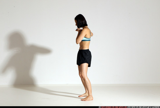 Woman Young Athletic White Fighting with knife Moving poses Casual