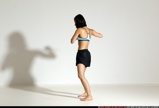 Woman Young Athletic White Fighting with knife Moving poses Casual