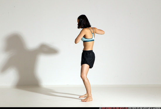 Woman Young Athletic White Fighting with knife Moving poses Casual