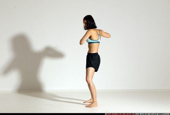 Woman Young Athletic White Fighting with knife Moving poses Casual