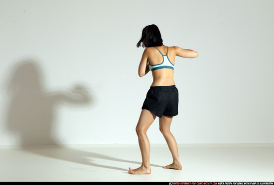 Woman Young Athletic White Fighting with knife Moving poses Casual