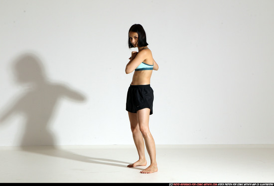 Woman Young Athletic White Fighting with knife Moving poses Casual