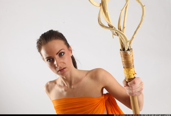 Woman Young Athletic White Fighting with spear Standing poses Army