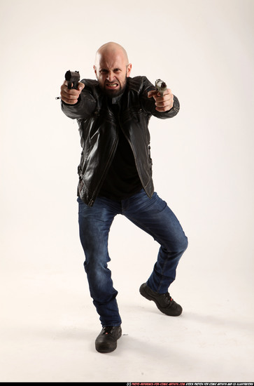 Man Adult Athletic White Fighting with gun Moving poses Casual