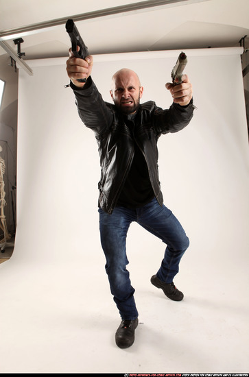 Man Adult Athletic White Fighting with gun Moving poses Casual