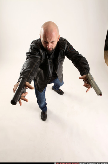 Man Adult Athletic White Fighting with gun Moving poses Casual