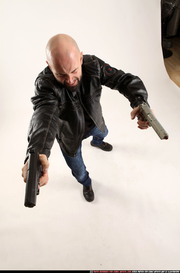 Man Adult Athletic White Fighting with gun Moving poses Casual