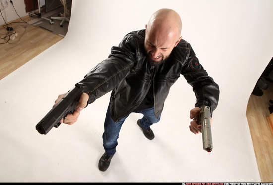 Man Adult Athletic White Fighting with gun Moving poses Casual