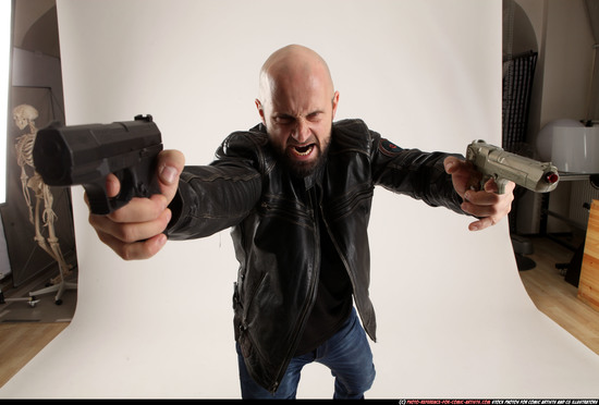 Man Adult Athletic White Fighting with gun Moving poses Casual