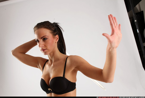 Woman Young Athletic White Fighting with sword Standing poses Underwear