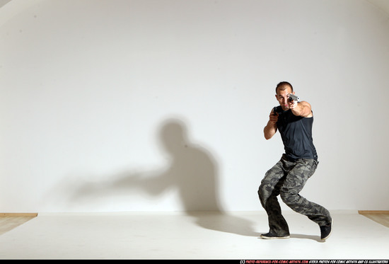 Man Adult Athletic White Fighting with gun Moving poses Casual