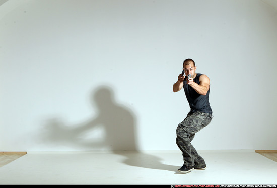 Man Adult Athletic White Fighting with gun Moving poses Casual