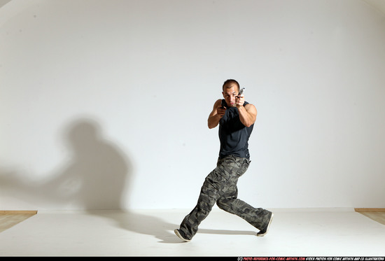 Man Adult Athletic White Fighting with gun Moving poses Casual