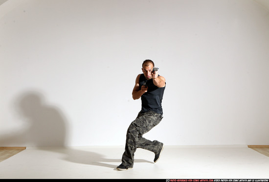 Man Adult Athletic White Fighting with gun Moving poses Casual