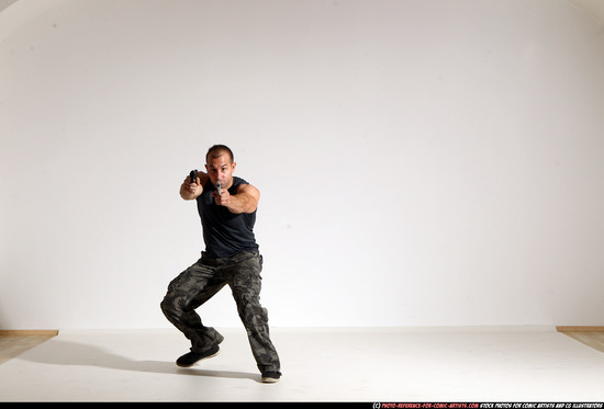 Man Adult Athletic White Fighting with gun Moving poses Casual