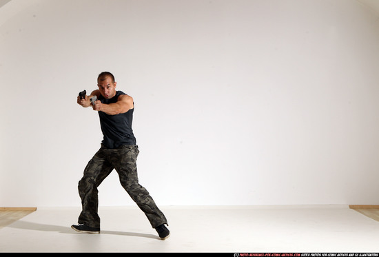 Man Adult Athletic White Fighting with gun Moving poses Casual